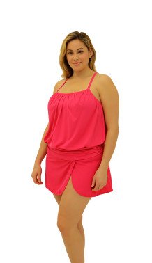 604112 Coral Solids Blouson Top with Racerback-with wrap skirt- Plus