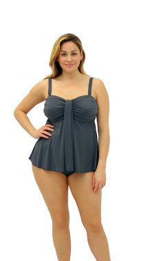 604118 Char Solids Waterfall Bandeau Top with char brief- Plus