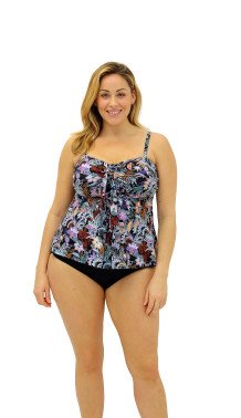 604219 Pur Cabana Mock Bandeau Top with Tie with Blk Brief- Plus