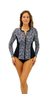 605202 Blk Twisted Long Sleeved Swim Shirt - Missy